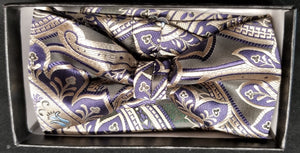 Pre-Tied Jacquard Purple/Blue/Tan Floral Print Bow Tie Set