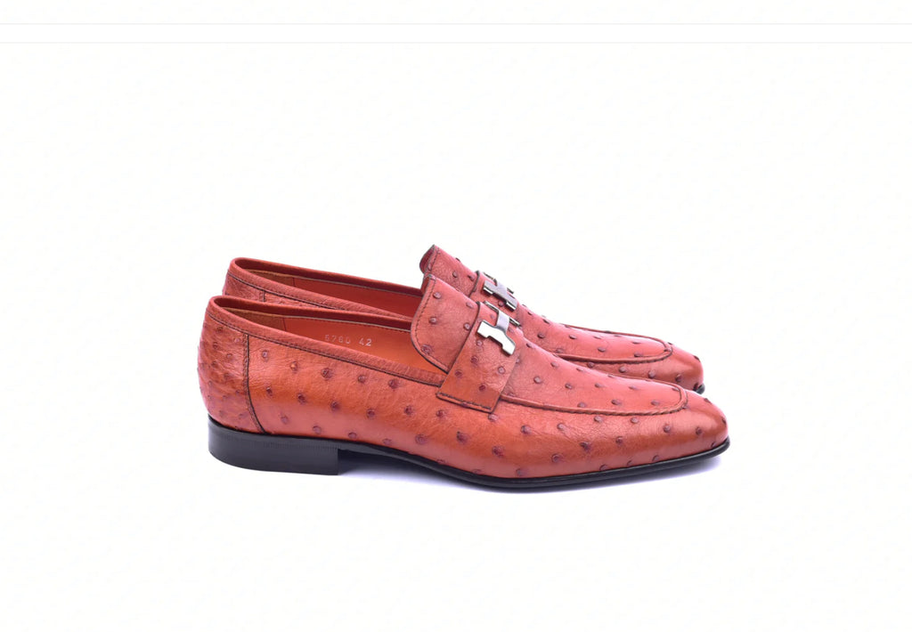 H buckle Loafer -Rust Ostrich