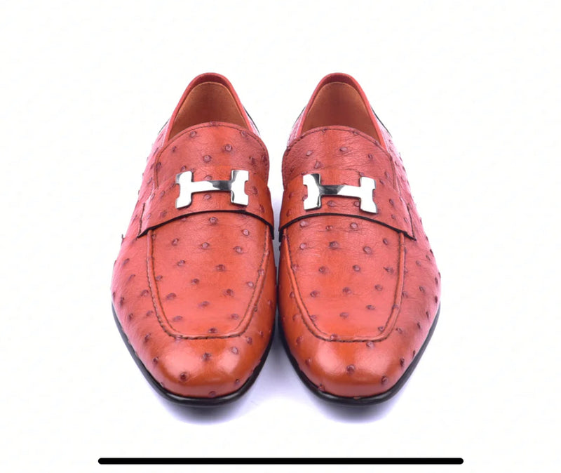 H buckle Loafer -Rust Ostrich
