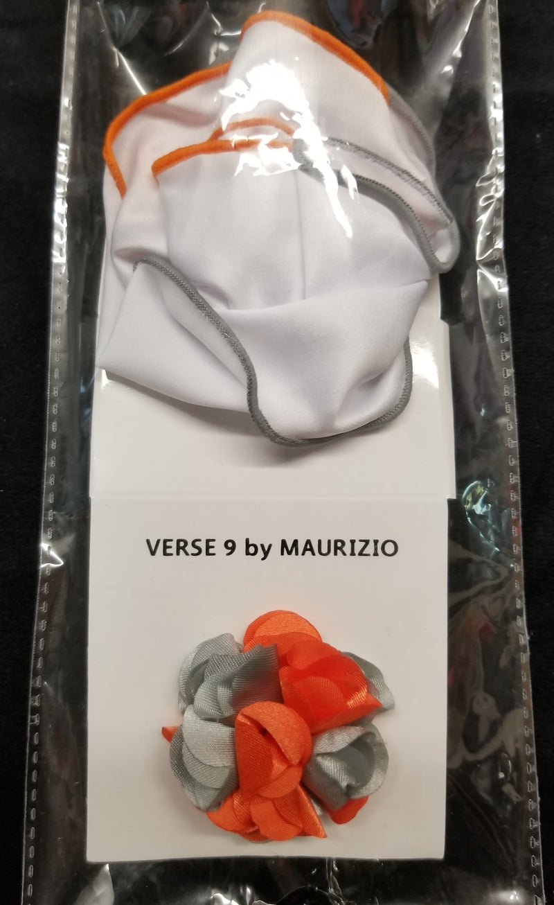 Verse 9 Gray/Orange Round Pocket Hanky Lapel Pin Set