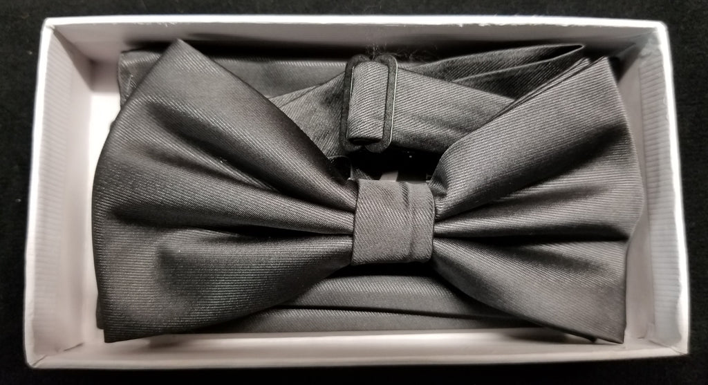 Brand Q Charcoal Solid Bow Tie Set