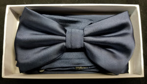 Brand Q Navy Blue Solid Bow Tie Set