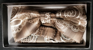Pre-Tied Men's Jacquard Light Brown/Tan Floral Print Bow Tie Set