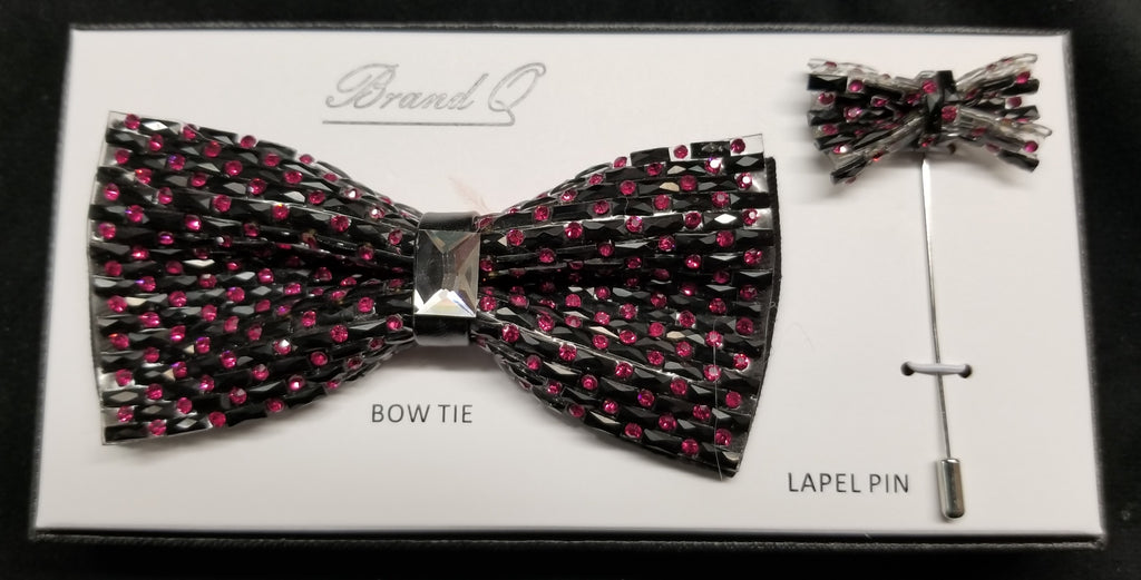 Brand Q Pink Crystal Bow Tie Lapel Pin Set