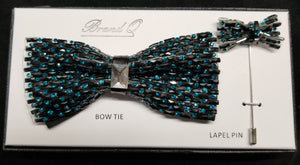 Brand Q Turquoise Crystal Bow Tie Lapel Pin Set