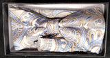 Pre-Tied Jacquard Light Blue/Brown Paisley Floral Print Bow Tie Set