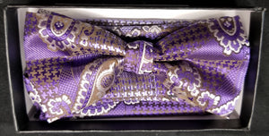 Pre-Tied Men's Jacquard Purple/Tan Floral Print Bow Tie Set