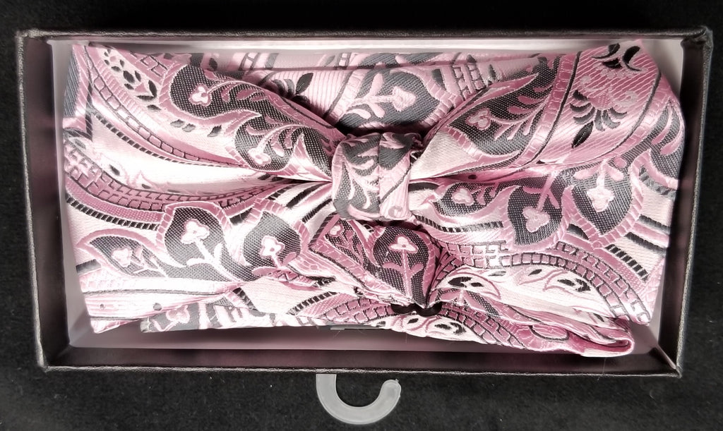 Pre-Tied Jacquard Pink/Black Floral Print Bow Tie Set