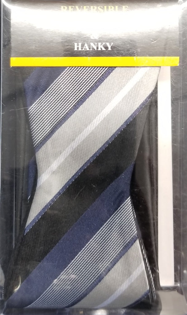 Umo Lorenzo Reversible Black, Navy Blue,Gray, White Free Style Bow Tie Set
