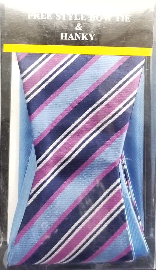 Umo Lorenzo Reversible Light Blue, Purple, Navy Blue, White Free Style Bow Tie Set