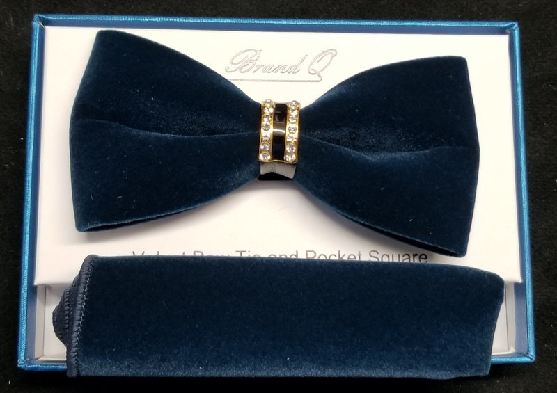 Brand Q Blue Velvet Men's Fashion Bow Tie Set