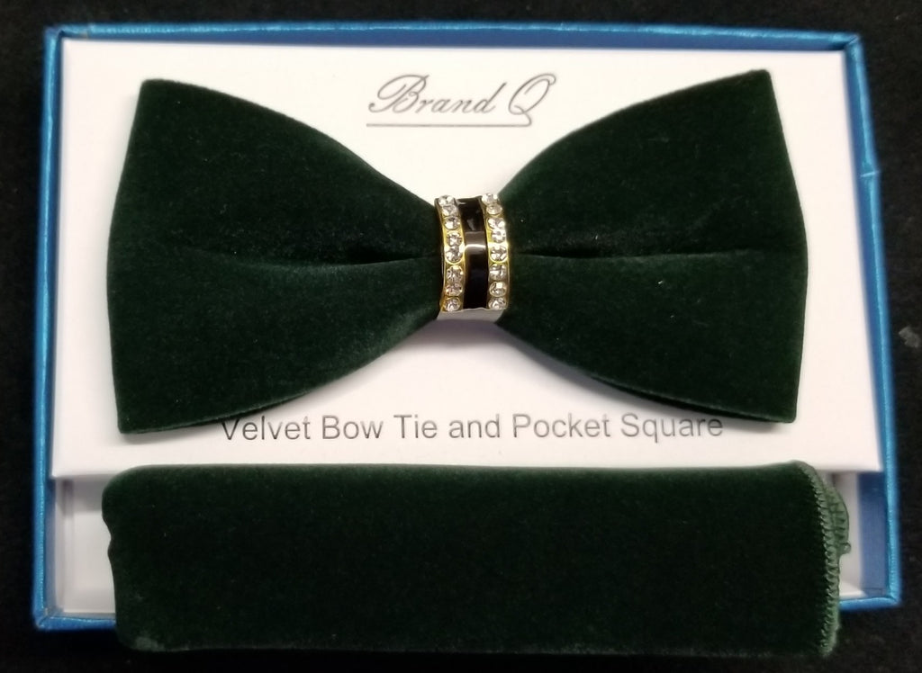 Brand Q Green Velvet Men's Fashion Bow Tie Set