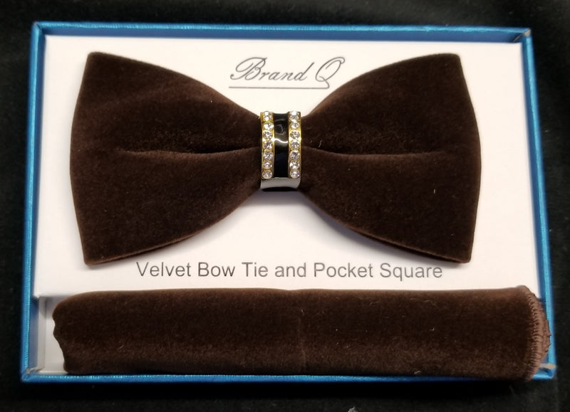 Brand Q Chocolate Brown Velvet Men's Fashion Bow Tie Set