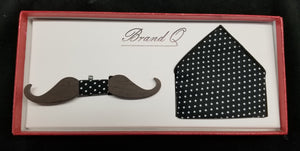 Brand Q Black/White Mini Polka Dot Pattern Design Wooden Bow Tie Set