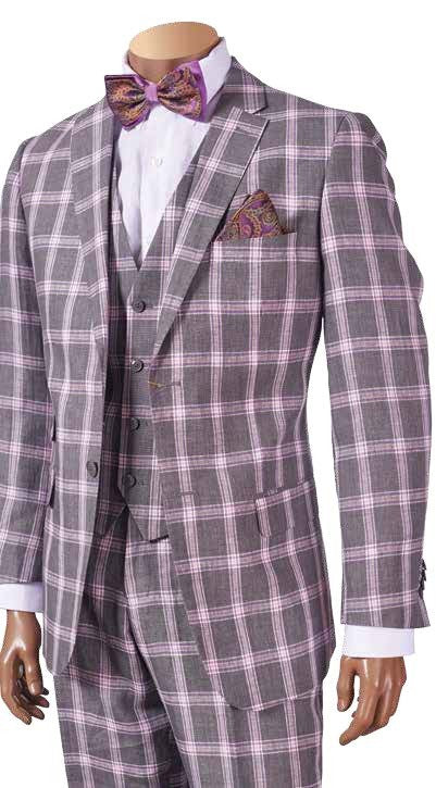 INSERCH GREY MEN'S PINK PLAID SUIT