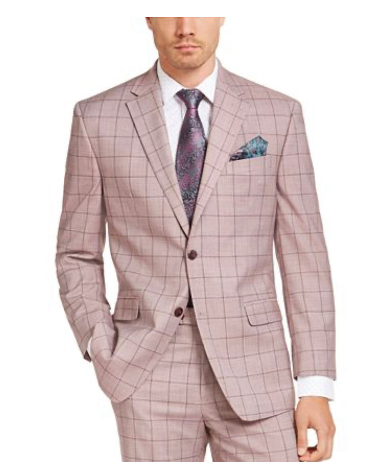 Sean John Men's Classic-Fit Light Red Windowpane Suit