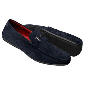 TAYNO Tayno "Merly" Navy Blue Vegan Suede Moc Toe Bit Strap Driving Loafers