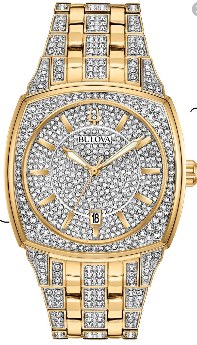 Bulova Men's Crystal Accented Gold-Tone Stainless Steel Bracelet Watch