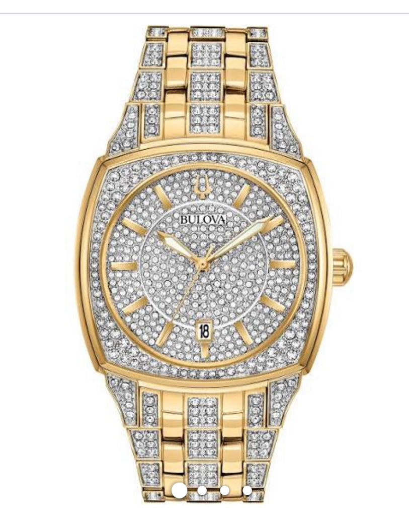 Bulova Men's Crystal Accented Gold-Tone Stainless Steel Bracelet Watch