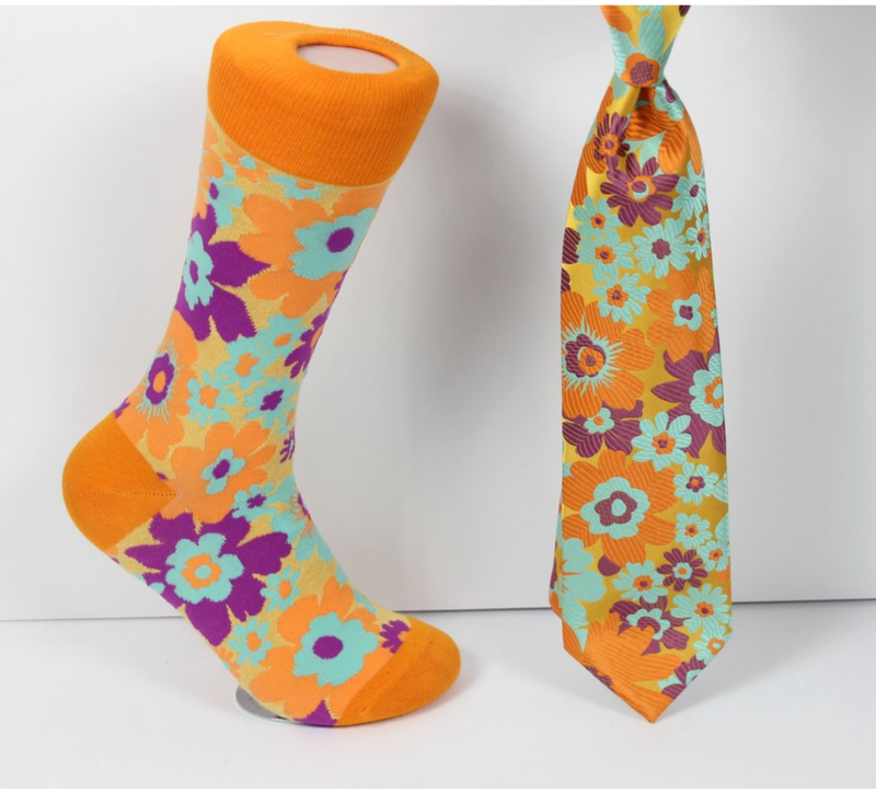 Verse 9 Hiroshima-1 Orange/Blue/Purple Floral Design Sock Combo