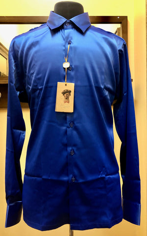 Cigar Couture Royal Blue Silk Men's Long Sleeve Shirt