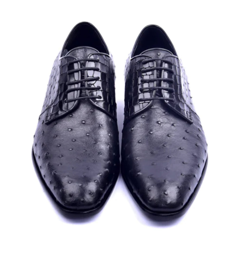 Genuine Ostrich Black Lace up