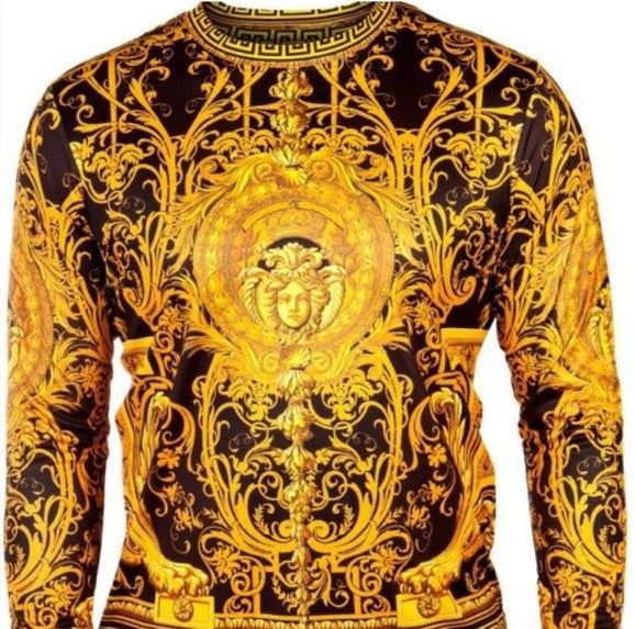 Public Denim Prestige Digital Gold Black Print Shirt